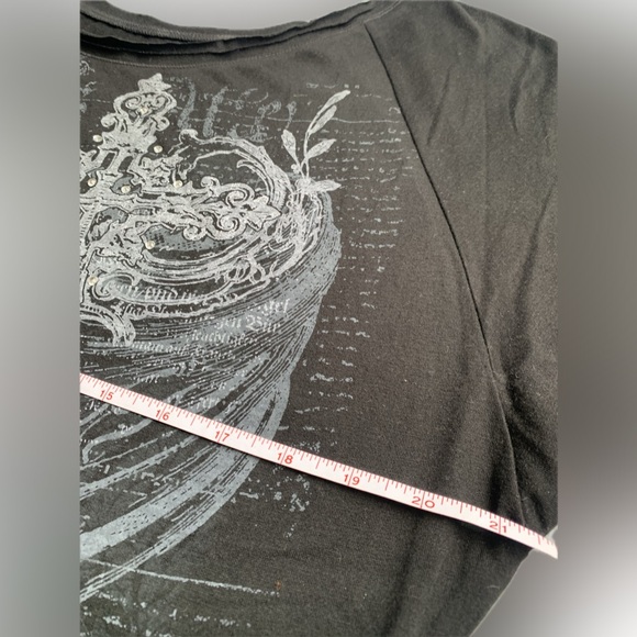 STRANDED wide neck goth 3/4 sleeve black T shirt, polyester & rayon XL - Picture 4 of 10